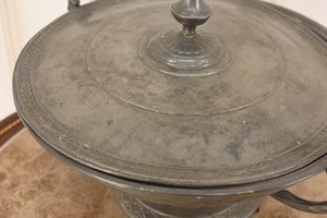 Antique Metal Soup Tureen with Ladle – Signed Steel Serving Bowl – Unique Vintage <b>Kitchen</b> Decor - Product Image 3