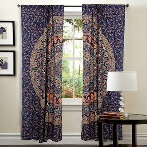 Indian Mandala Elephant Curtain Panels, Boho Paisley <b>Tapestry</b> Drapes, Hippie Window Decor Room Divider - Product Image 1