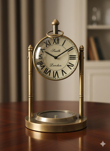 Vintage Table <b>Clock</b> Antique Nautical Brass <b>Clock</b> Round Analog Decorative Maritime Timepiece for Home Office <b>Desk</b> Decor - Product Image 4