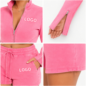 Ensemble sweat-shirt et short en molleton de coton et polyester personnalisable pour femmes, respirant, grande taille, tenue en deux pièces - Product Image 3