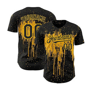 Jersey de Béisbol de Manga Corta con Diseño 3D de Patrón Dorado de Vegas, Estilo Goteo de Pintura, Personalizado para Equipos, el Más Vendido - Product Image 1