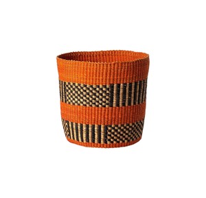 Modern Minimalist Seagrass Storage <b>Basket</b> with Orange Stripe Design Hand Woven Laundry <b>Hamper</b> Container Bin Style - Product Image 1