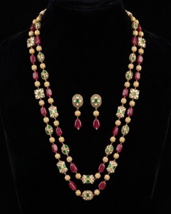 Luxury <b>Ruby</b> Jade Gemstone Long <b>Necklace</b> Set Gold Plated Kundan Polki Beaded Statement Matching Earrings Women - Product Image 4