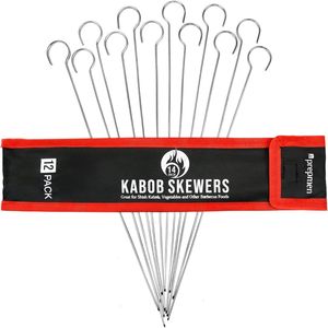 12 Pack 14 Inch Flat Stainless Steel Kabob Skewers for <b>BBQ</b> Grill <b>Tools</b> - Product Image 1