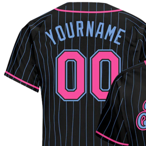 <b>Men</b> Black Light Blue Pinstripe Pink Light Blue Baseball Jersey Button Front Team <b>Shirt</b> Performance Athletic Practice Game Wear - Product Image 5