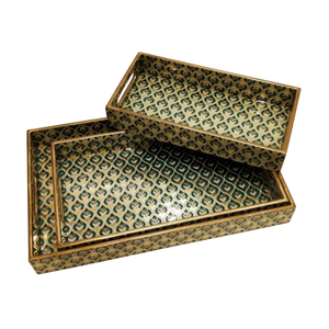 Plateau de service carré en bois avec incrustation de nacre, style marocain vintage, plateau décoratif pour la décoration de la maison - Product Image 5