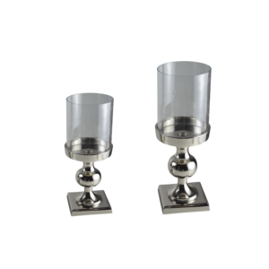 Set of 2 Silver Pillar <b>Holder</b> Best Sellers Candle <b>Stand</b> Factory Quality Metal <b>Glass</b> Combo Table T Light <b>Holder</b> Christmas Decor - Product Image 1