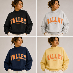 เสื้อสเวตเตอร์คอเต่าสีดำสำหรับผู้หญิง พิมพ์ลายตัวอักษร Valley Cubs ทรงโอเวอร์ไซส์ ผ้าฝ้ายถัก สวมใส่สบายๆ ในฤดูใบไม้ร่วง - Product Image 5