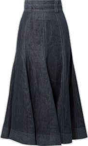 Women's High Waisted A-Line Denim Maxi Skirt Solid Color Button Front Loose Fit Casual Stonewashed Cotton Skirt Spring Style - Product Image 2