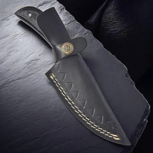 Drop Point Hunting Knife Damascus Steel Blade Straight Edge <b>Leather</b> Handle DIY Grade 0.6mm Thickness - Product Image 5