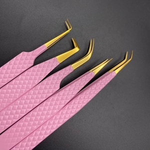 Precision Eyelash Tweezers <b>Set</b> Smooth Tip Stainless Steel <b>Pink</b> Case Professional Lash <b>Tool</b> 5Pcs Custom Logo Super Fine Tip - Product Image 4