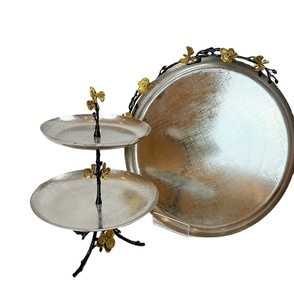 Nuevo diseño bajo platos esmaltados Frontera de latón con patrón floral Bandejas de acero inoxidable Soporte de nivel Ensalada de frutas y tazones de nueces - Product Image 1