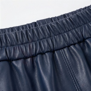 Women Elastic Waist A-Line Midi <b>Skirt</b> <b>Faux</b> <b>Leather</b> Solid Casual Mid-Calf Long <b>Skirt</b> - Product Image 4