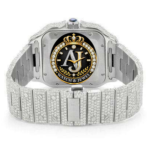 Montre bracelet en acier inoxydable avec cadran rouge, chiffres romains, moissanite, affichage de la date, style bijoux de luxe - Product Image 2