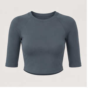 Womens Slate Blue Crew Neck Raglan Three Quarter Sleeve <b>Cropped</b> Slim <b>Fit</b> <b>T</b> <b>Shirt</b> WTS-0112 - Product Image 1