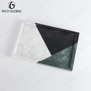 Bandeja Decorativa de Mármol, Rectangular, con Patrón Abstracto, Diseño Minimalista, Panel de Piedra Blanca, Negra y Verde, Pieza Única - Product Image 3