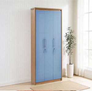 Armoire rustique en bois massif à 3 portes, avec tiroirs inférieurs et compartiment ouvert pour suspendre les vêtements. Disponible, aux prix de gros. - Product Image 3