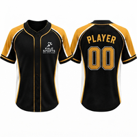 Camiseta de Béisbol Kale Sports Negra, Dorada y Blanca con Estampado Sublimado, Absorbente de Humedad, Manga Corta, Corte Regular, Unisex para Adultos
