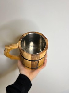 Handcrafted <b>Light</b> Wood <b>Beer</b> Stein Rustic Wooden Mug with Metal Liner - Product Image 3