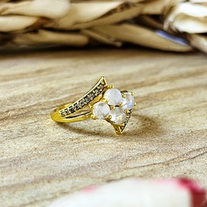 Fashionable Trendy Boho Cluster <b>Statement</b> <b>Ring</b> Vintage Brass Jewelry Women 18k Gold Plated Geometric Moonstone Wholesale/OEM/ODM - Product Image 5