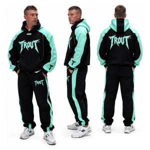Survêtement en molleton respirant 100 % coton épais bicolore, avec logo personnalisé, sweats à capuche, vêtements d'automne, streetwear, Trout Apparel - Product Image 1