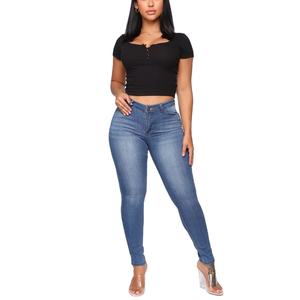 Pantalones Vaqueros de Mezclilla para Mujer, Cintura Alta Elástica, Color Sólido, Rectos, Transpirables, Sexys, Casuales, de Alta Calidad, Precio al por Mayor - Product Image 3