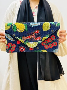 Bolso de mano tipo sobre de lino con cuentas, diseño de bastón de caramelo y alete, para mujer, estilo elegante para fiesta de Navidad, cierre de solapa, impermeable - Product Image 6