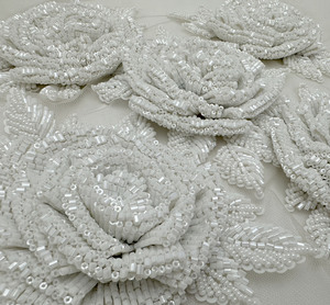 <b>White</b> 2027 New Luxury Heavy Beaded Full Design of rose flower made from patch <b>lace</b> for evening and bridal dress - Product Image 2