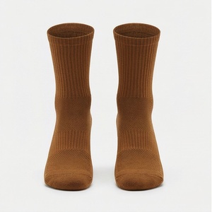 Brown Crew <b>Socks</b> Solid Color Knitted Breathable Casual Daily Wear Adult Autumn Style - Product Image 1