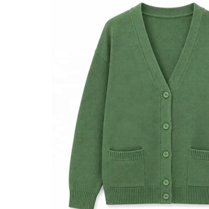 Cárdigan de punto con cuello en V verde para mujer, estilo universitario, con botones, rayas verde oliva y rosa, OEM. - Product Image 4