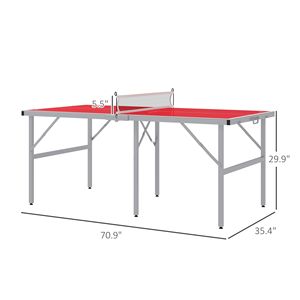 Set Moderno di Tavolo da Ping Pong Pieghevole con Rete, Racchette e Palline per Sport Indoor/Outdoor, Materiale MDF Rosso e Acciaio - Product Image 3