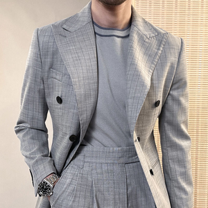 Dernières tendances en matière de costumes pour hommes, costume gris à double boutonnage, pantalon, costumes rayés slim fit pour hommes, costumes officiels - Product Image 3
