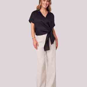 Nouvelle chemise décontractée en lin pour femme, collection Printemps-Été, grande taille, avec broderies et patchs, coupe courte unie, style simple, en maille de lin - Product Image 4