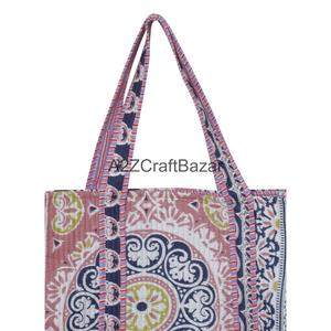 Women's Large Striped Cotton Quilted Tote <b>Bag</b> Sustainable Sturdy Bohemian Style Fashionable <b>Long</b> Handles Party Grocery Shopping - Product Image 2