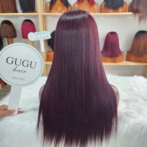GUGU Hair Full <b>Lace</b> <b>Wig</b> Virgin Vietnamese Human Hair Long Straight Reddish 250% Density Transparent <b>Lace</b> Glueless - Product Image 2