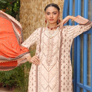 Vestido de mujer paquistaní Salwar Kameez Trajes de 3 piezas de marca con impresión digital de Dr Haris Vol KINARA Ropa de India y Pakistán - Product Image 6