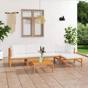 Ensemble de salon de jardin modulaire en teck massif crème, 6 pièces - Product Image 1