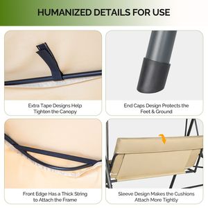 Dondolo da Giardino Modello KD Khaki 68*43*60 Pollici con Cuscino e Tettuccio in Ferro e Tessuto Oxford, Capacità 250kg - Product Image 5