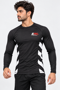 Custom <b>Men's</b> Black <b>White</b> <b>Long</b> <b>Sleeve</b> Compression Rash Guard Geometric Side Panel Design for MMA BJJ Grappling and Fitness Traini - Product Image 5