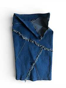 Jupe midi en jean asymétrique pour femme GRACE COLLECTION, avec ceinture simple, délavée, bleu foncé, coupe classique, pour l'hiver - Product Image 5