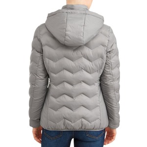 Women's Grey Quilted Hooded Puffer <b>Jacket</b> Full Sleeve Zipper Closure Winter Wear - Product Image 5