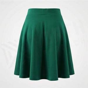 Jupe courte trapèze pour femme, couleur unie, taille élastique, design plissé, tissu polyester confortable, à porter en toutes saisons - Product Image 2