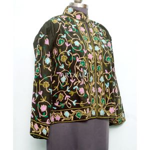 Veste matelassée tendance automne-hiver pour femme, faite main en coton cotrise brodé, à manches longues, respirante et à design ouvert - Product Image 4
