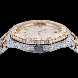 luxury wristwatch diamond encrusted octagonal bezel fully jeweled dial <b>red</b> numerals silver hands opulent <b>bracelet</b> timeless - Product Image 2