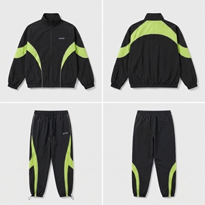 Ensemble de survêtement décontracté vintage à capuche avec logo personnalisé pour homme, veste coupe-vent en coton à blocs de couleur et pantalon, 2 pièces, style rétro streetwear - Product Image 4