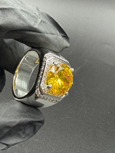Yellow Moissanite <b>Men</b>’s Hip Hop <b>Ring</b>, 925 Sterling Silver 14K White Gold Plated Iced Out Statement Fashion <b>Ring</b> for <b>Men</b> - Product Image 4