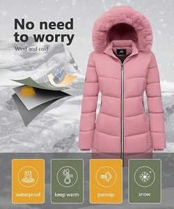 Women's Lightweight Packable Hooded <b>Winter</b> <b>Quilted</b> Puffer Jacket Detachable Sleeves Hat Zipper Closure Water Resistant Wool - Product Image 3
