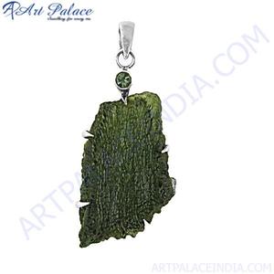 Pendentif en argent 925 avec pierres précieuses authentiques Moldavite et Tourmaline, cadeau pour femme - Product Image 2