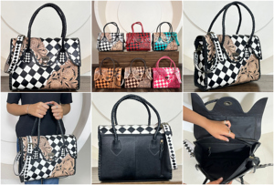 Wholesale Fashionable Hand Tooled Cowhide Leather Speedy Bag Checkered Pattern <b>Handbag</b> Floral Carved Shoulder Tote for Women - Product Image 3