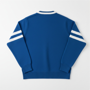Men's Blue Acrylic Knitted <b>Cardigan</b> Sweater With Logo Letter Print Full Sleeve <b>Button</b> Up Autumn Wear - Product Image 2